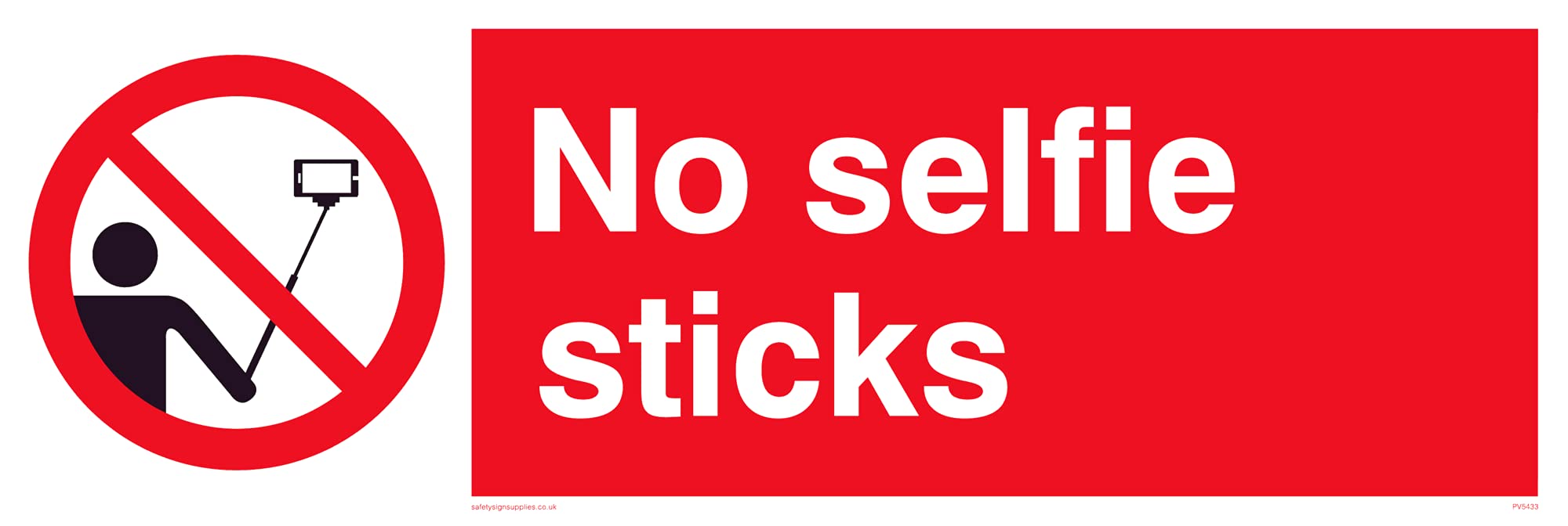 Pack of five - No Selfie Sticks Sign - 300x100mm - L31
