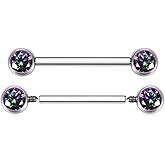 FUNLMO 2pcs Nipple Piercing Jewelry Titanium Nipple Rings Internally Threaded Tongue Rings Bridge Piercing Jewelry Nipple Barbells 14G 12-20mm