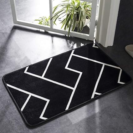 Bathroom Home Tapis De Bain Noir Et Blanc Motif Geometrique Classique Tapis De Porte De Salle De Bains Absorbant Super Doux Tapis De Bain Antiderapant Tapis 50x80cm Carre Amazon Fr Cuisine Maison