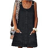 ebossy Women's Vintage Distressed Sleeveless Baggy Loose Denim Mini Dress with Pocket