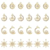 DICOSMETIC 24Pcs 4 Styles Alloy Sun Moon Star Charms Rhinestone Crystal Sun Charms Golden Celestial Charm for Jewelry Making Bracelets Necklace, Hole: 1.4-1.8mm