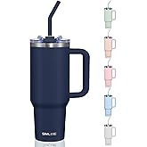 COKTIK 40 oz Tumbler With Handle and Straw, Insulated Tumbler With Leakproof Lids, Stainless Steel|BPA-Free, Cold for 24 H (Navy)