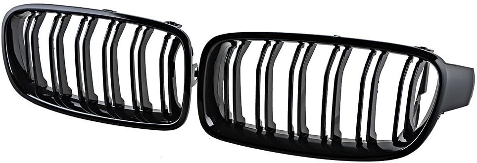 GSRECY Gloss Black For F30 F31 2012-2018 3 Series 318d 320d 330d 320i 328i 335i 335i xDrive Twin FIns Front Kindey Bumper Grille Grill Pair (Gloss Black) - Image 3