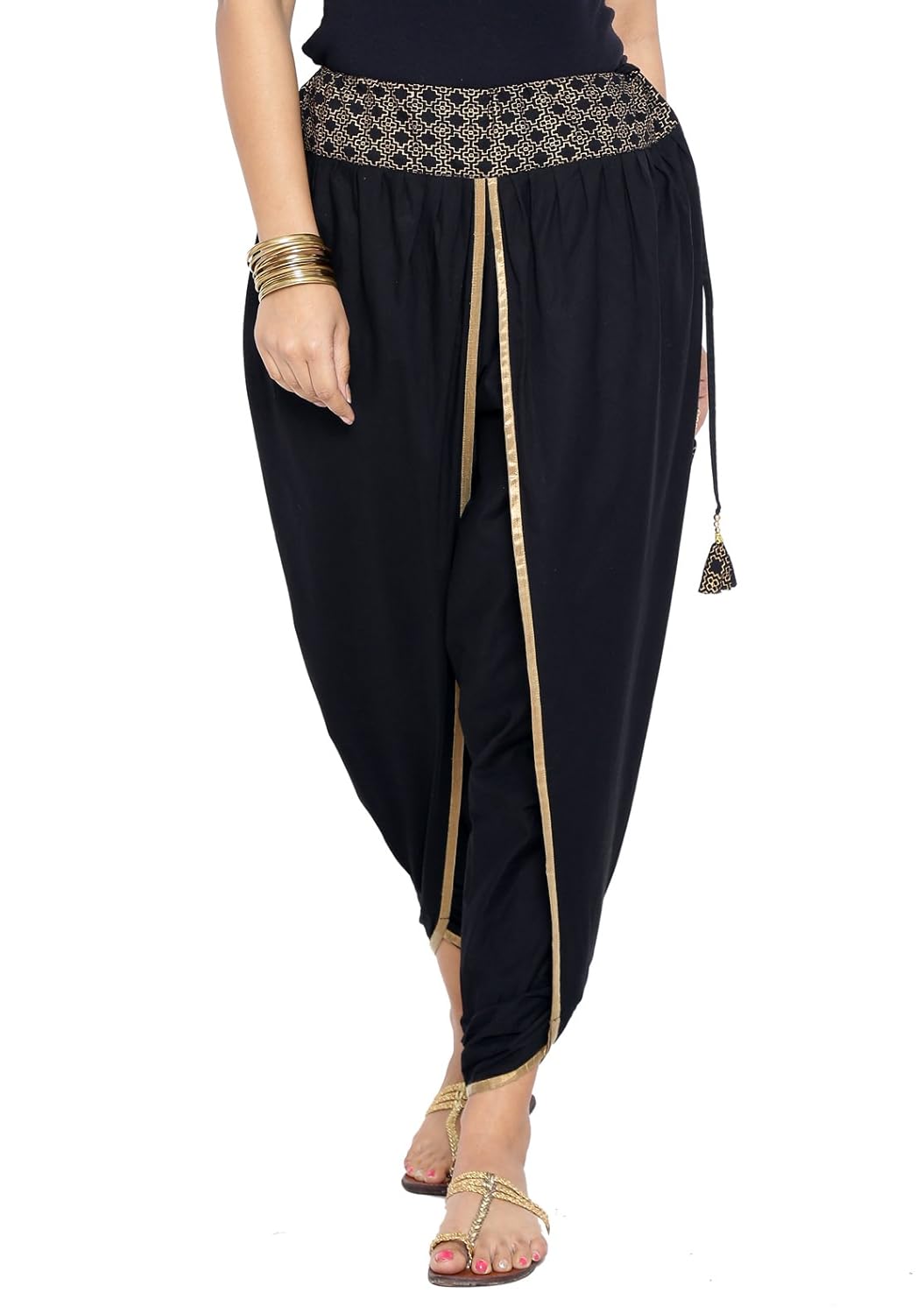 9rasa women cotton hand block printed dhoti pants (9rasa-bt-c2-17_black_free size)