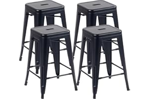 YOUNIKE Metal Barstools Set of 4 Counter Height Bar Stools 24 Inches Indoor Outdoor Patio Home Kitchen Dining Stool Modern Industrial Backless Stackable Bar Chair Matte Black