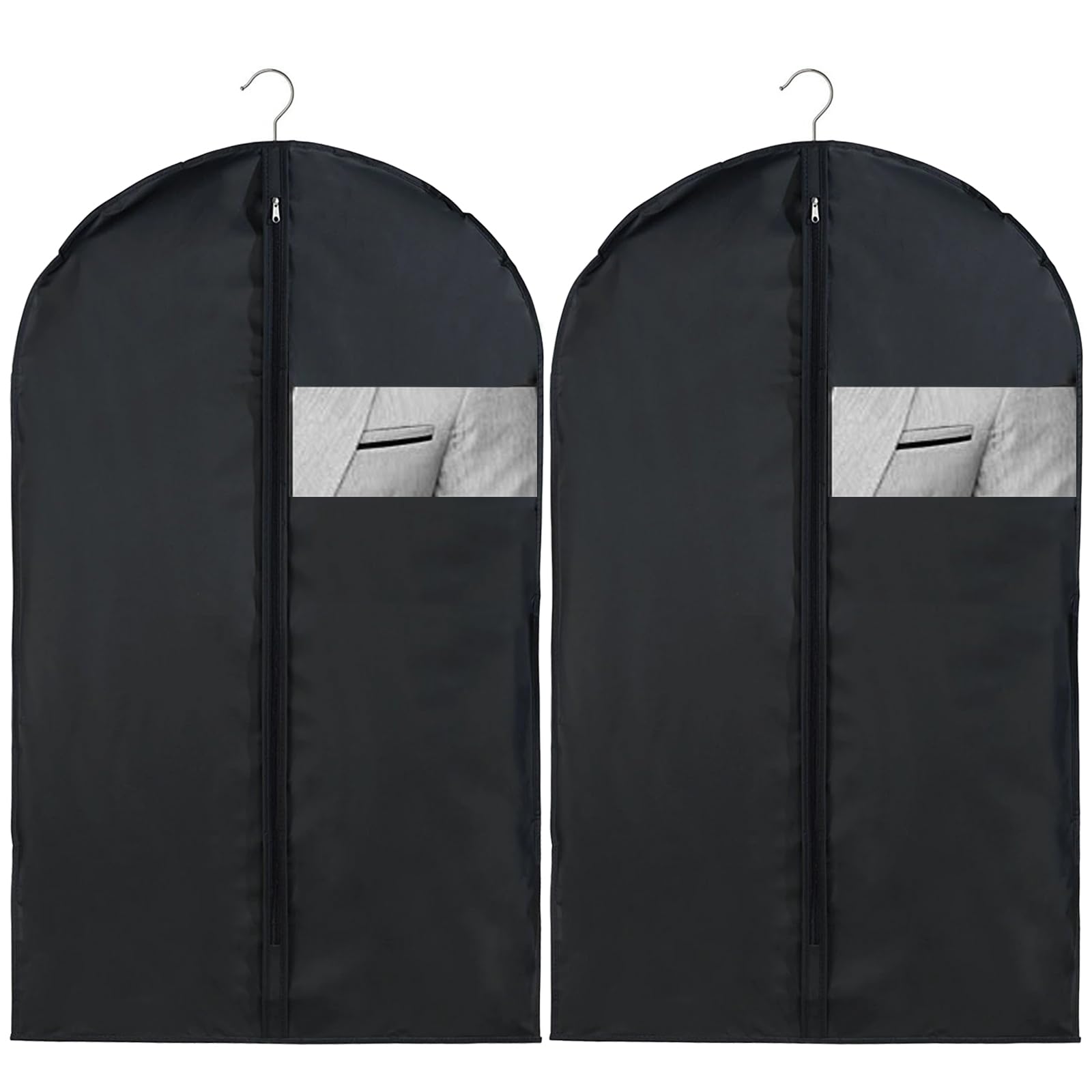 hautllaif 2 Pcs Suit Bags,Foldable Dress Bag,Garment Bags with Clear Window Black Zipper, Dust-Proof Clothes Covers for Home Storage for Coat, Jacket, Clothes (24'' x 40'')"