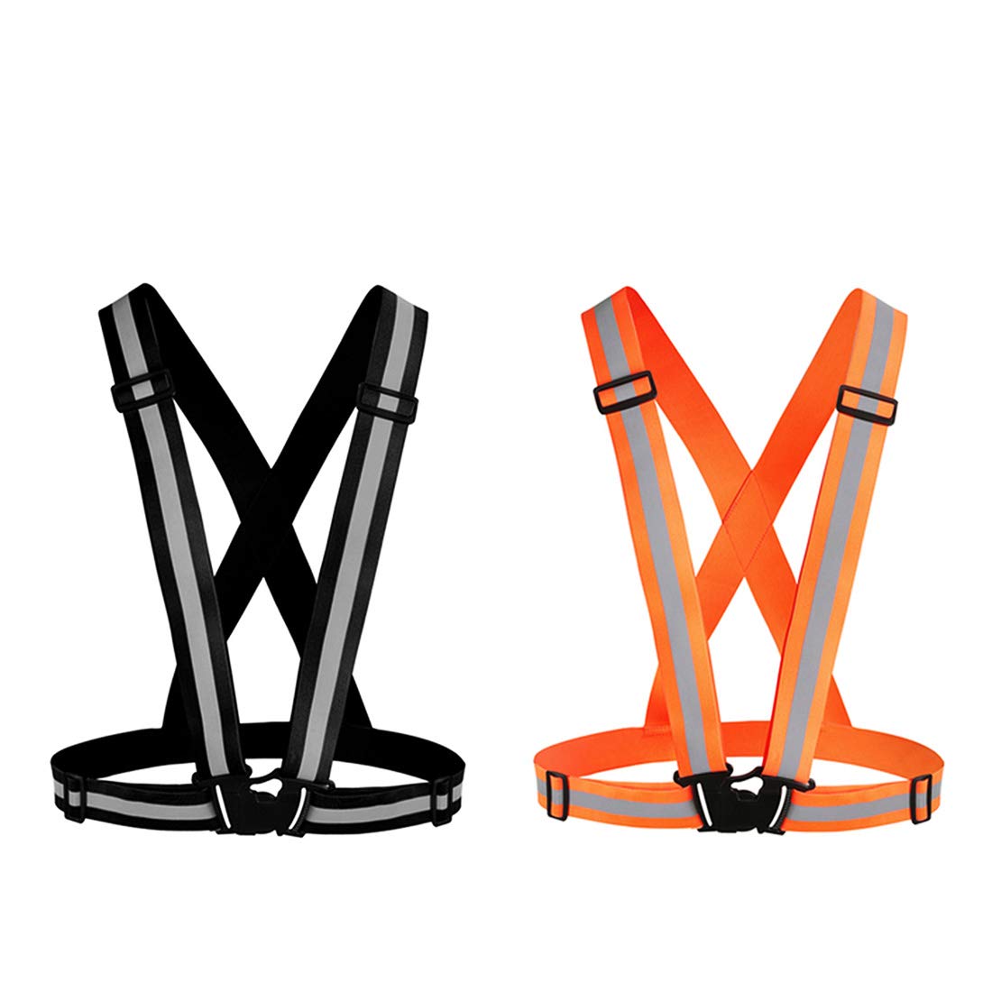 Universal Size,2 Pack High Visibility Safety Vest with Adjustable Stripe for Running Walking Cycling(Black,Orange)