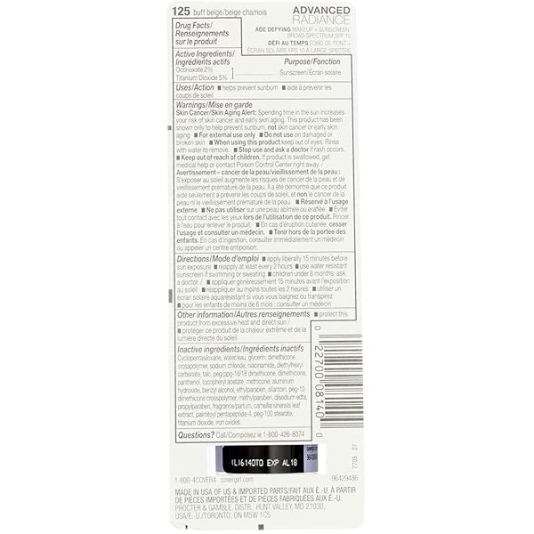 COVERGIRL ADVANCED RADIANCE AGE-DEFYING MAKEUP, BUFF BEIGE [125], 1 OZ (PACK OF 3)