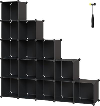 SONGMICS 16-Cube Storage Unit Shoe Rack DIY Shelving System 31 x 123 cm Black