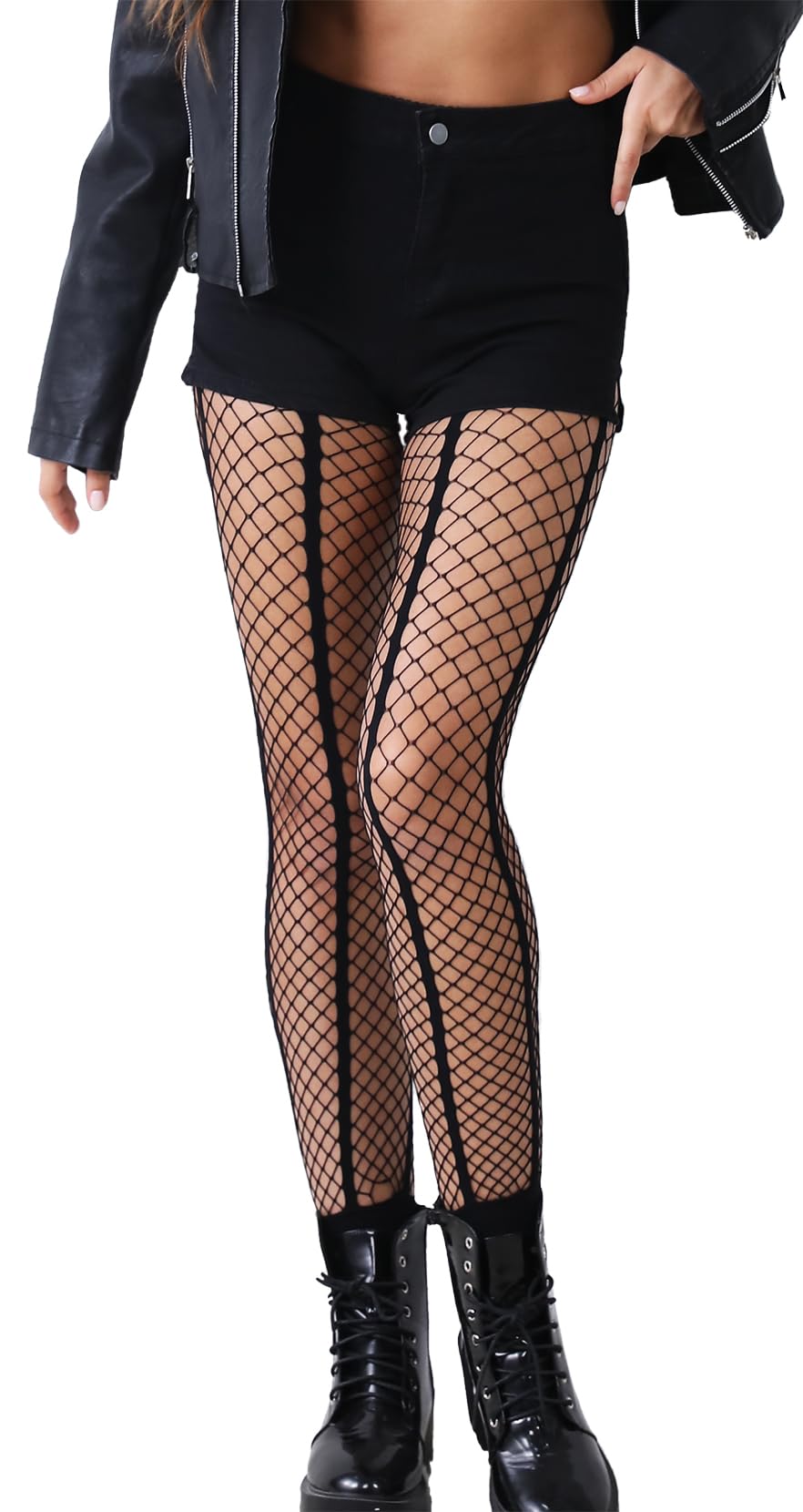 MEILiHiHi Fishnets with Opening, Striped Fishnet Tights, Footless ...