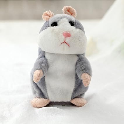DishyKooker Lovely Talking Plush Hamster Toy, Can Change Voice, Record Sounds, Nod Head or Walk, Early Education for Baby, Different Size for Choice Gray and Nodding 18cm for Toy Child