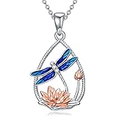 Zorlioy Diamond Dragonfly Necklace for Women Sterling Silver Lab Grown Diamond Dragonfly Pendant Necklace Jewelry Gifts for Women (D color, VVS clarity)