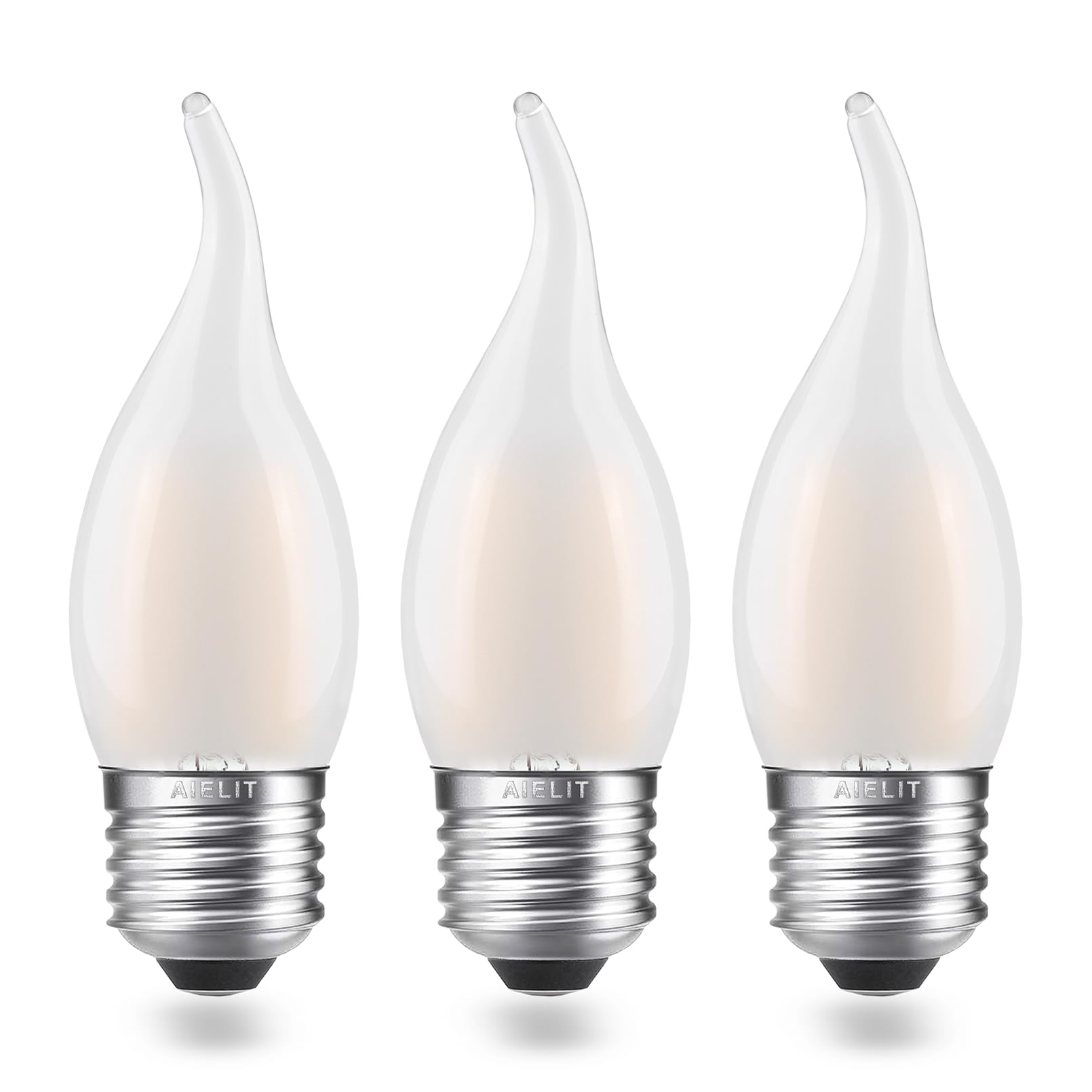 Photo 1 of AIELIT CA10 Frosted E26 Candelabra LED Bulb 25 Watt Equivalent, Dimmable, Soft White 3000K, 200 Lumens, 2W Vintage Filament Candle Light Bulbs for Hallway Entryway Porch Chandelier, 3-Pack