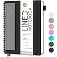 AHGXG Lined Spiral Notebook Journal for Women Men, 160 Numbered Pages, A5 College Ruled Notebook for School Work Writing Note Taking, 5.7" x 8.3", 100 GSM Thick Paper, Waterproof Plastic Cover, Black