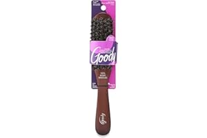 Goody Smooth and Sleek Wood Styling Brush with Natural Boar Bristles, Flyaway Free Finish, For All Hair Types, Brown, 1CT
