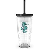 Tervis Tropical Animal Collection Made in USA Double Walled Insulated Tumbler Travel Cup Keeps Drinks Cold & Hot, 24oz with Straw Lid, Seahorse