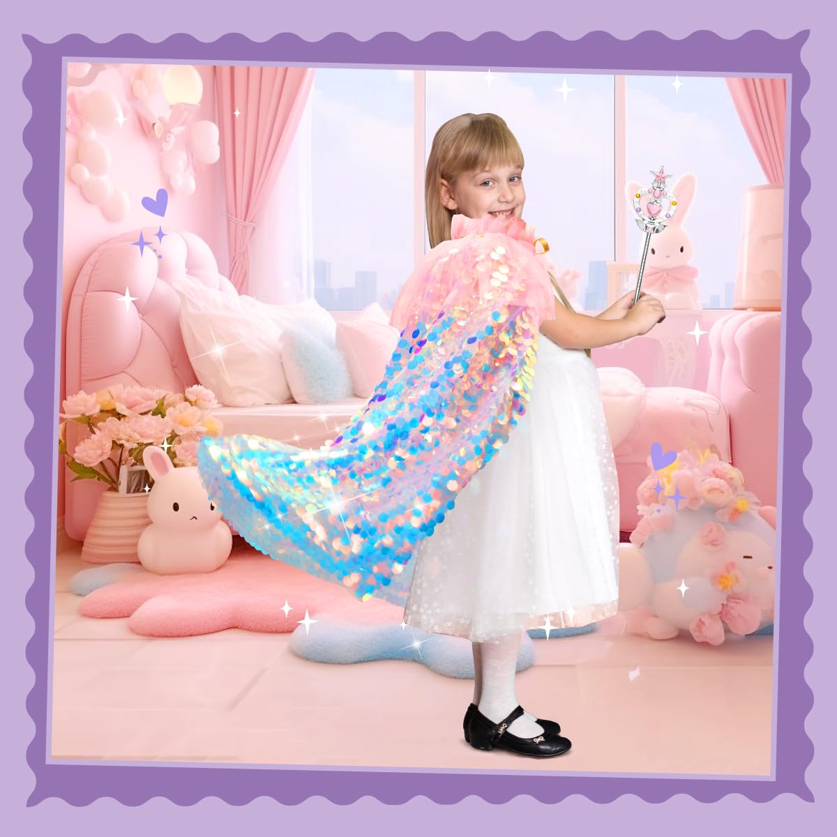 Meland Princess Dress Up for Girls 3-8, 11Pcs Mermaid Cape with Crown, Dress Up Clothes Birthday Gift Toys for Girls Toddlers