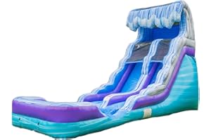 HERO KIDDO HeroKiddo Ocean Wave 16' Commercial Grade Inflatable Water Slide with Attached Pool and Drainage for Kids and Adults (with Blower), Outdoor Indoor, Birthday Party, Rental Quality, Big Inflatable