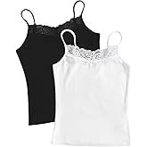 Milumia Girl's 2 Pieces Rib Knit Camisoles Lace Spaghetti Strap Cami Tank Tops