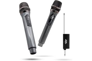 Microfone Sem Fio Duplo UHF, Microfone Karaoke, Microfone Dinamico, Microfone de Mão Profissional para Festas, Eventos, Aulas, Palestras, Lgreja, Desempenho, Entretenimento Familiar, MAC002