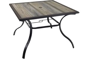 Virvla Square Patio Dining Table with Umbrella Hole, Laminated Top with Brown Metal Steel Frame 37" x 37" x 28"