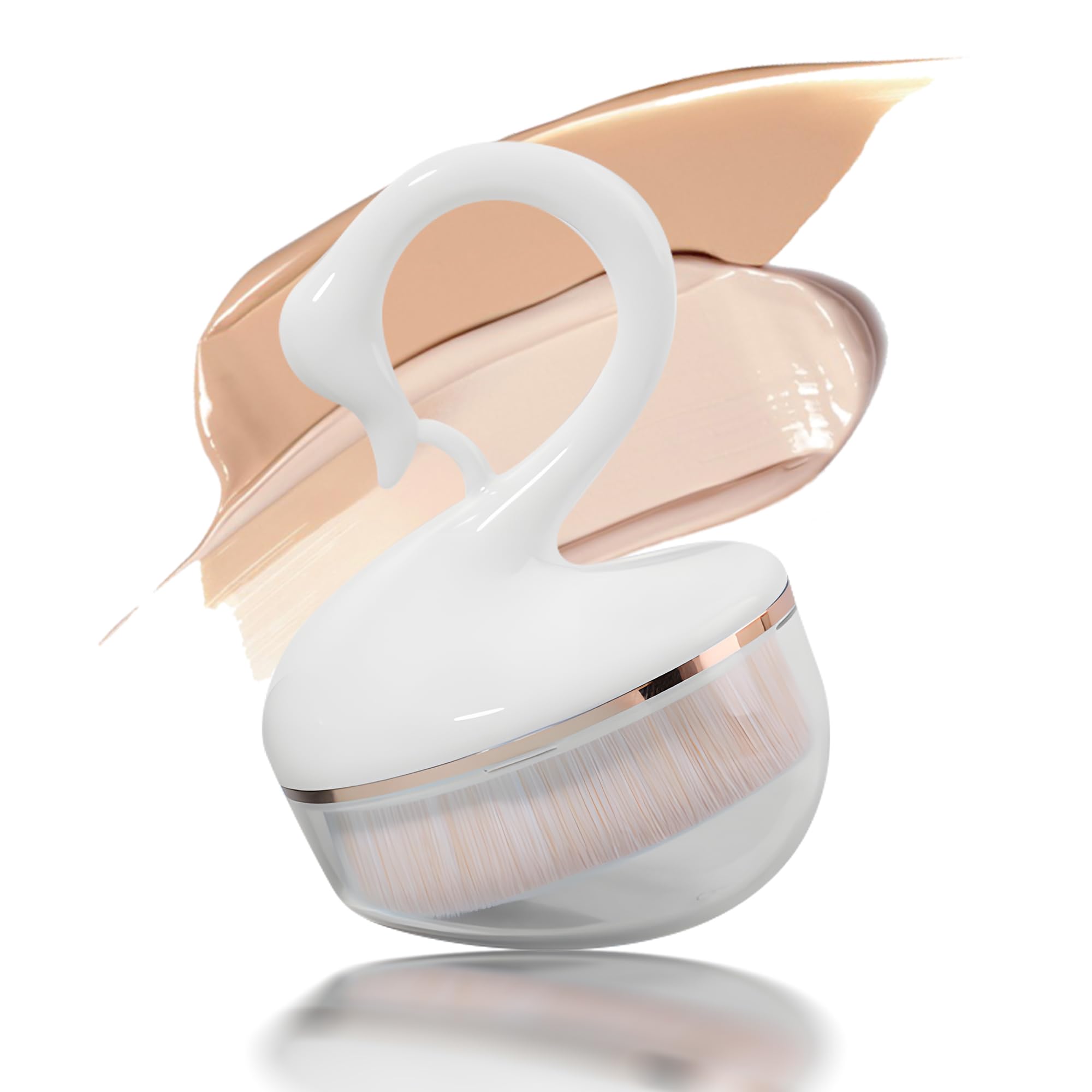 1 x Foundation Brush, Makeup Brush, Flat Top Face Brush, Groove Design, Blush Brush for Mixing Liquid, Cream, Concealer Premium (White Swan)