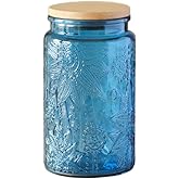 34 FL OZ Blue Vintage Glass Canister, Decorative Mason Jar for Home Kitchen Storage Coffee Tea Sugar Biscuit Candy Jar with Lid (Blue, 1Pack)