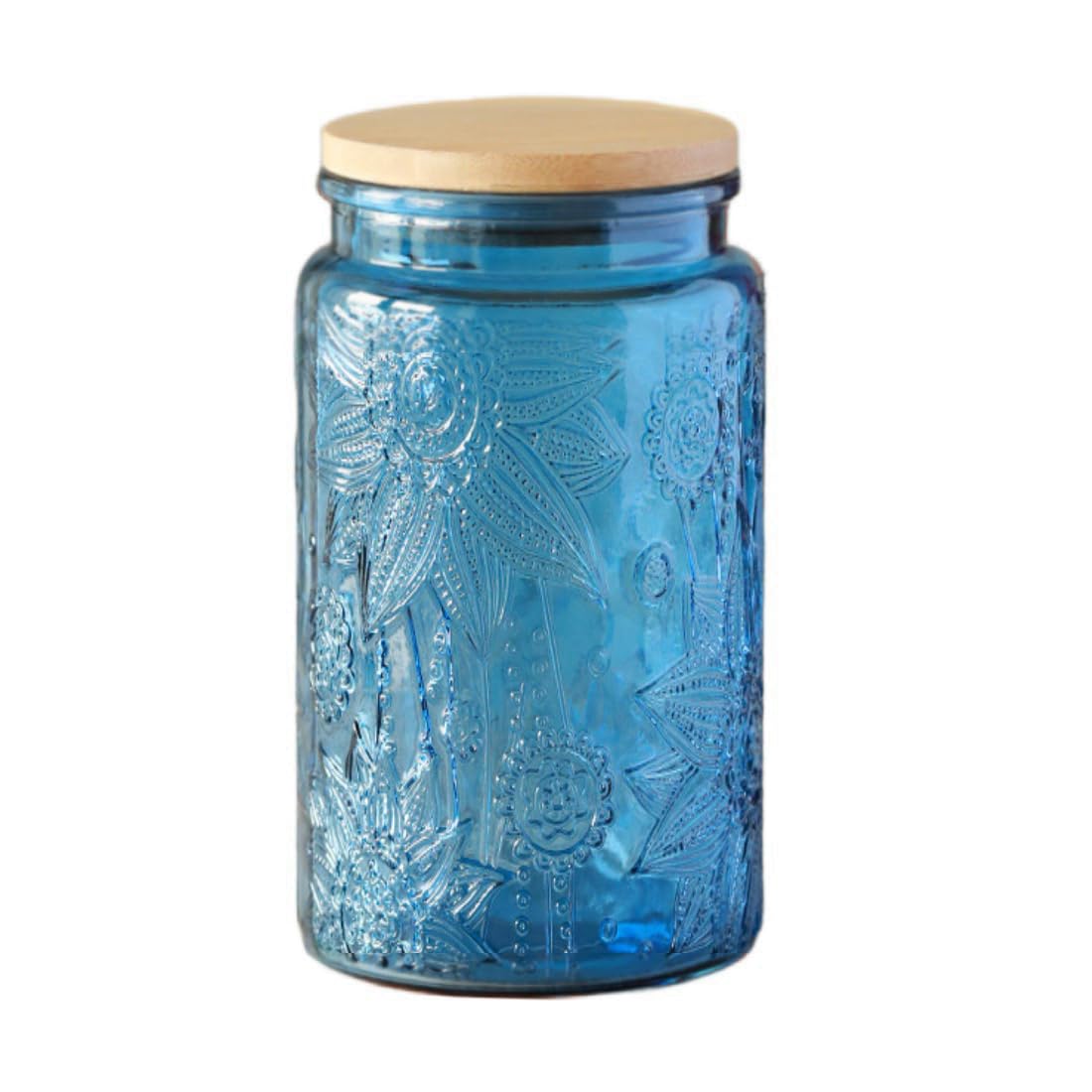 ANSQU 1000ml Blue Glass Canister, Easter. Candy Jar with Lid, Vintage Colored Mason Jars for Kitchen Decorative Jar for Coffee Tea Candy Cookies, Cute Jars (Blue, 1 Pack)