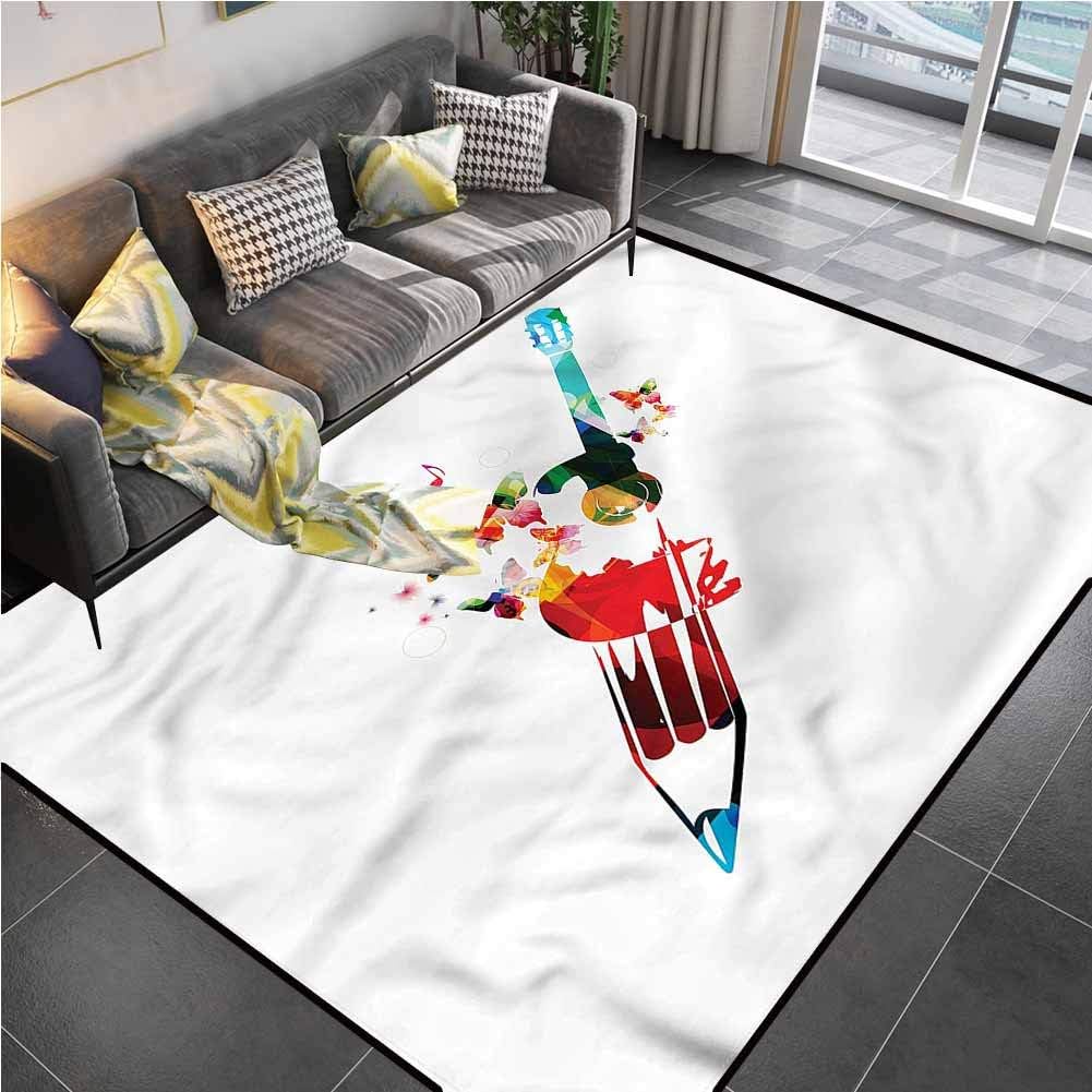 Area Rug Print Large Rug Mat Art,Pencil Butterfly Notes Harmony Office Chair mat for Carpet for Kids Yoga Living Room Home Decor Rugs 5'7"x8'6"