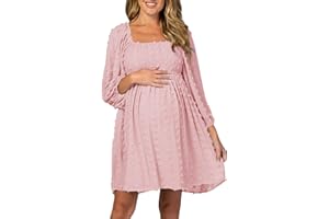 Ofenbuy Women's Long Sleeve Maternity Dress Square Neck Swiss Dot Casual Loose Short Dresses