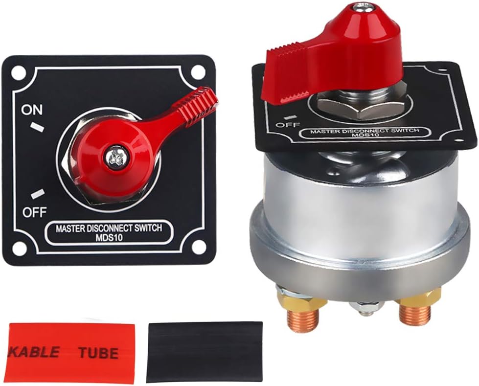 WATERWICH DC8-60V Marine Battery Master Disconnect Switch Kit 250/600 Amp Waterproof with Black Mounting Panel for Ship Boat Yacht RV Camper Truck Car Vehicle(With 2 Copper Ring Terminal)