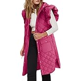 Tankaneo Womens Long Puffer Vest Ruffle Sleeve Winter Coats Hood Sleeveless Quilted Jackets Outwear