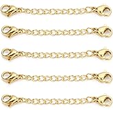 5PCS Stainless Steel Extender Chains with Double Clasps 50mm/2 inch Extension Chains Make Your Necklace Longer for Necklace Bracelet Jewelry Making Supplies (Gold Tone)