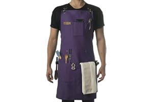 Asaya Chef, BBQ and Work Apron with Bottle Opener and Hand Towel - Durable 10oz Cotton Canvas, Brass Hardware and Cross Back Straps - For Men, Women, Grilling, and Cooking (Purple)