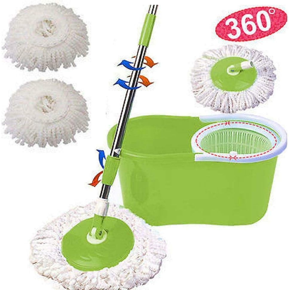 Easy Wring Microfiber Spin Mop & Bucket Floor Cleaning System - 360° Rotation -2 Extra Refills (Green)