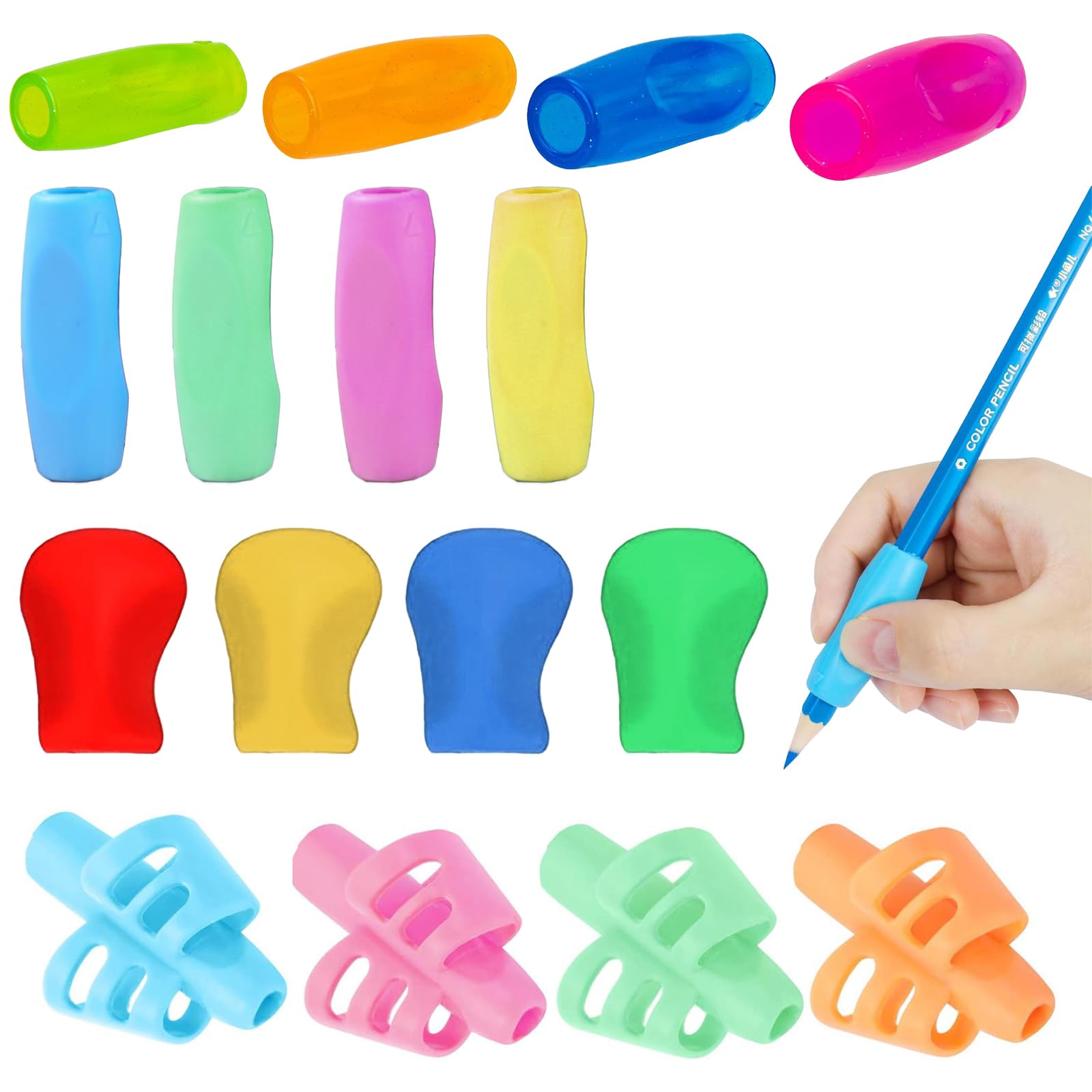 JNGTKL 16 Pcs Pencil Grips for Children, Durable Pencil Grips, Soft and Comfortable Pencil Grip, Pen Grips Used for Children to Correct Their Grip Posture When Writing and Doing Homework
