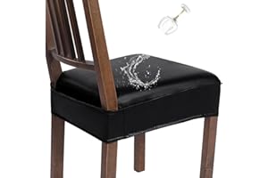 NIBESSER Dining Chair Seat Covers Set of 4,Stretch Soft Removable Washable Chairs Covers for Dining Room, Seat Cushion Slipcovers Protector for Kitchen Armless Chairs (Rear-Covered,Black pu)