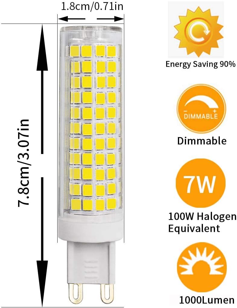 MJIUZHOU G9 LED Light Bulbs 10W Equivalent to 100W Halogen Cool White 6500k 1000 Lumen 220V-240V Energy Saving G9 Bi-Pin Base Bulb (Pack of 2) - Image 3