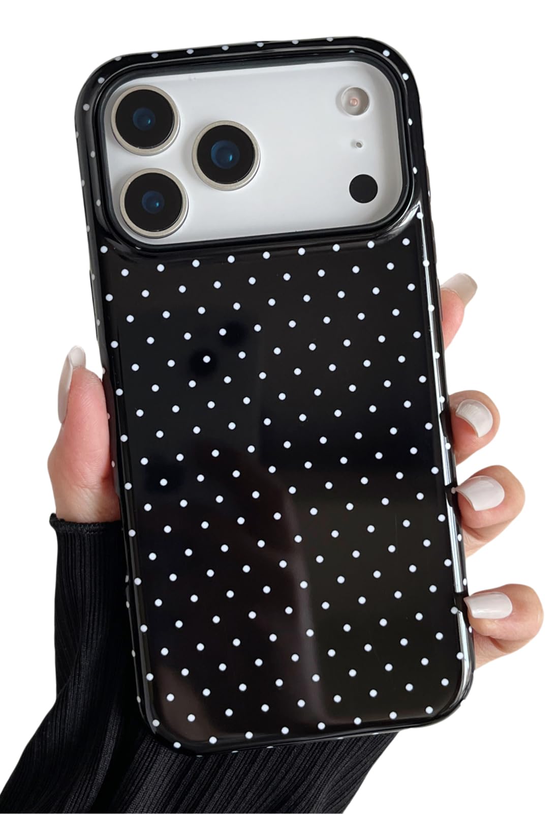 Longlayss Compatible with iPhone 17 Pro Max Case Cute Aesthetic Polka Dot Phone Case for Women Girl Shockproof Slim TPU and Hard PC Protective Cover (Black)