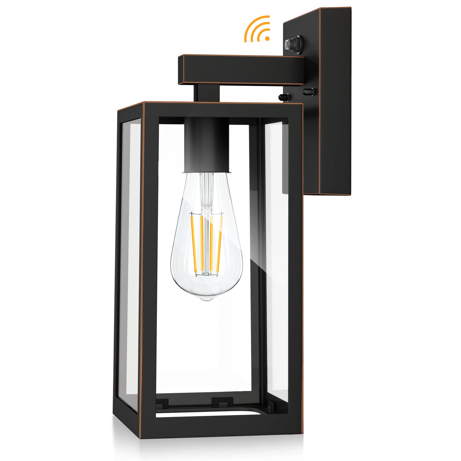 SHINE HAI Dusk to Dawn Outdoor Wall Lantern, Exterior Sensor Light Fixture with E26 Base Socket, Waterproof Wall Mount Sconce with Clear Glass Shade for Garage, Doorway (Oil-Rubbed Bronze) Image