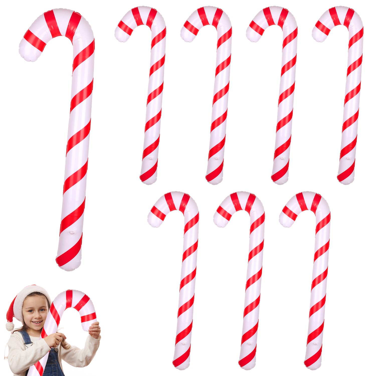 8pcs Inflatable Candy Canes, 34.6 Inch Christmas Candy Canes Decorations Large Candy Cane Balloons Pool Floats for Indoor Outdoor Xmas Decors