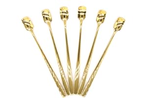 6 PCs Stainless Steel Mixing Spoon with Gold Finish - Stirrer Spoon with Shovel-Shaped Head for Coffee, Ice Tea, Soft Drink, 