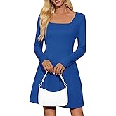 Wenrine Womens Long Sleeve Mini Dress 2025 Fall Square Neck A Line Casual Club Party Short Dresses
