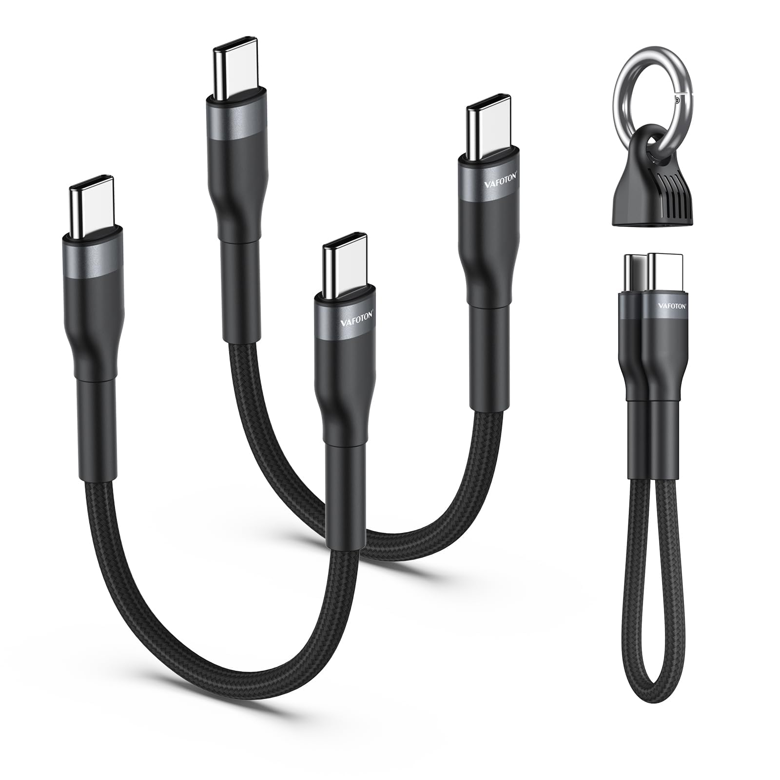 USB C auf USB C Kabel Kurz 60W(2Stück), USB C Ladekabel Kurz 19cm mit Schlüsselanhänger, 3A/20V 60W, PD 3.0 & QC 4.0+, Schnellladekabel USB Typ C, für 1Phone 17/16/15, Samsung S25/S24/S23, Pad, MaBook