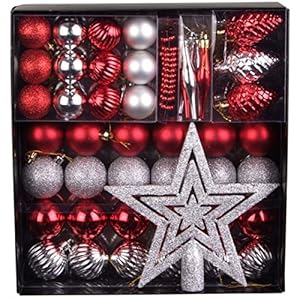 Unbekannt 50 TLG. Set Weihnachtskugeln Baumschmuck Weihnachtsbaum Tanne Deko Baum Kugeln, Farbe:Rot_Silber