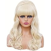 Gerulyss Long Wavy Wigs with Big Bouffant Blonde 80s Costume Classical Wig with Bangs Beehive Hair Wig for Women