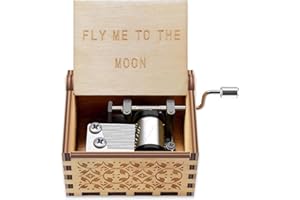 HEFONTI Fly Me to The Moon Music Box Valentine Day Gift for Wife Girlfriend Husband Bofriend, Fly Me to The Moon Christmas Birthday Gift for Him Her Hand Crank Wood Musical Box
