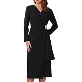 WOMLAYOUT Women's Wrap Dress Cocktail Ruched V Neck Elegant Formal Long Sleeve Sheath Dresses