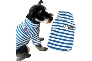 IMDOUBLEDOU Turtleneck Dog Shirt Cute Doggie Embroidery Super Soft Dog Sweatshirt Stretchy Striped Puppy Pullover for Cats Small Medium Large Dogs (X-Large, Blue Striped)
