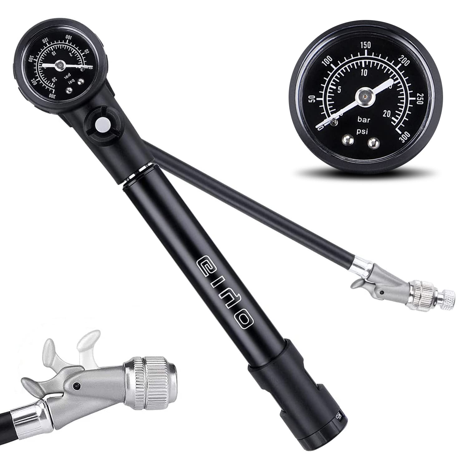 GIYO Bicycle Tyre/Shock Absorber Pump MTB-300psi High Pressure for Damper & Suspension Fork Mini Hand Bicycle Pump Portable Includes Presta and Schrader Valve Adapter